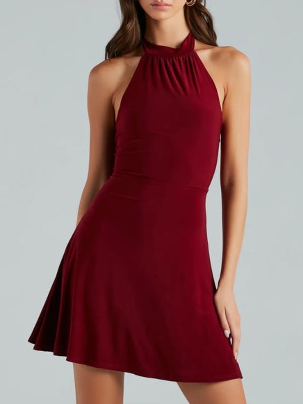 Laundry By Shelli Segal 100% Silk Wine Burgundy Halter Dress